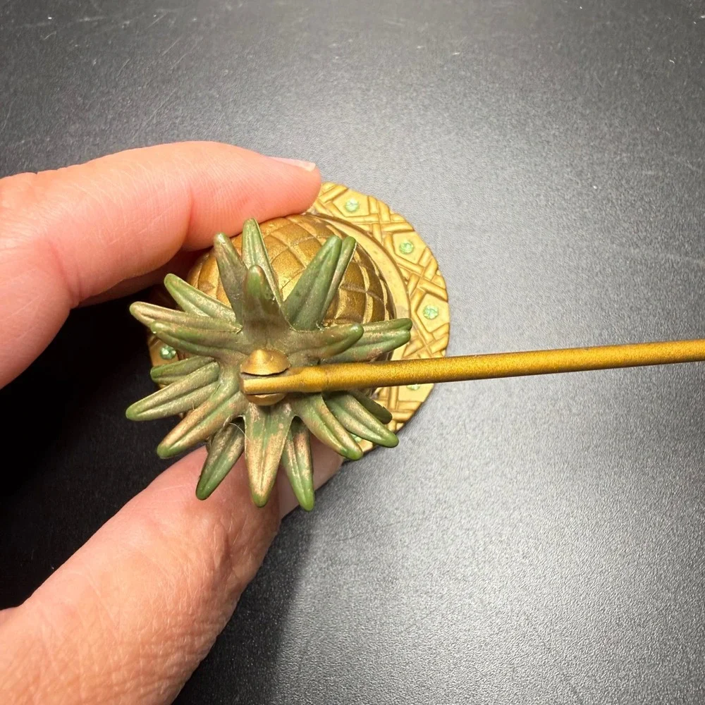 PartyLite Golden Pineapple Candle Snuffer and Base Tray Set Rhinestone Accents - Picture 4 of 5